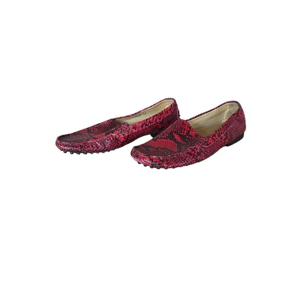 Michael Pasinkoff Womens Red Snakeskin Leather Slip On Moccasin Size 40